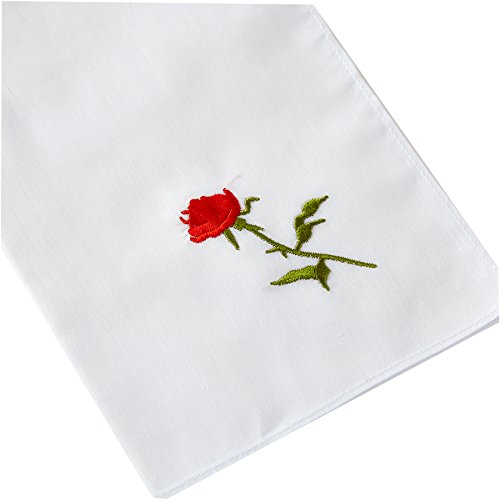 Handkerchief for Women's\Ladies,Rose Embroidery,100% Cotton,Pack of 6 …