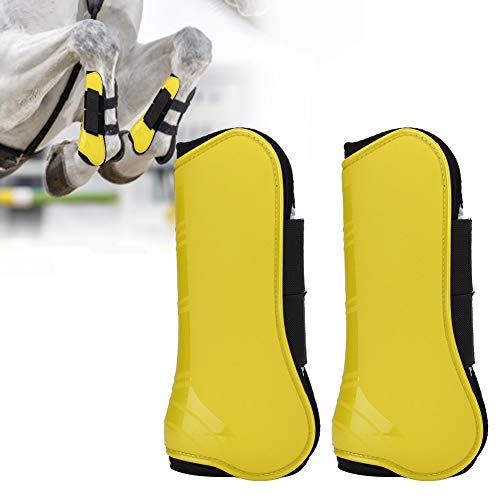Vented Horse Sport Boots PU Secure Front Horse Hind Front Leg Boots Protect Support Wraps Adjustable Belt Cover(Yellow)