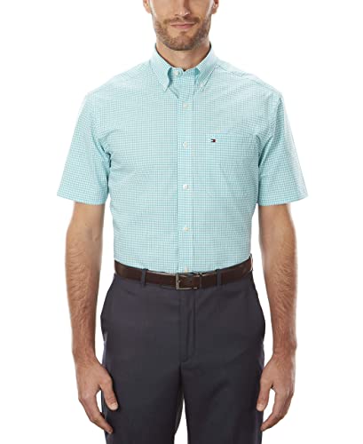 Tommy Hilfiger Men's Short Sleeve Button-down Shirt, Turquoise, 16" Neck
