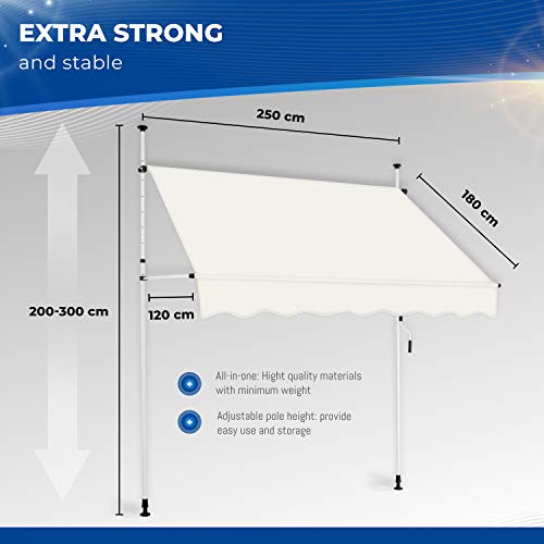tillvex Klemmmarkise 250cm Beige mit Handkurbel Balkon | Balkonmarkise ohne Bohren | Markise UV-beständig… – Bild 3