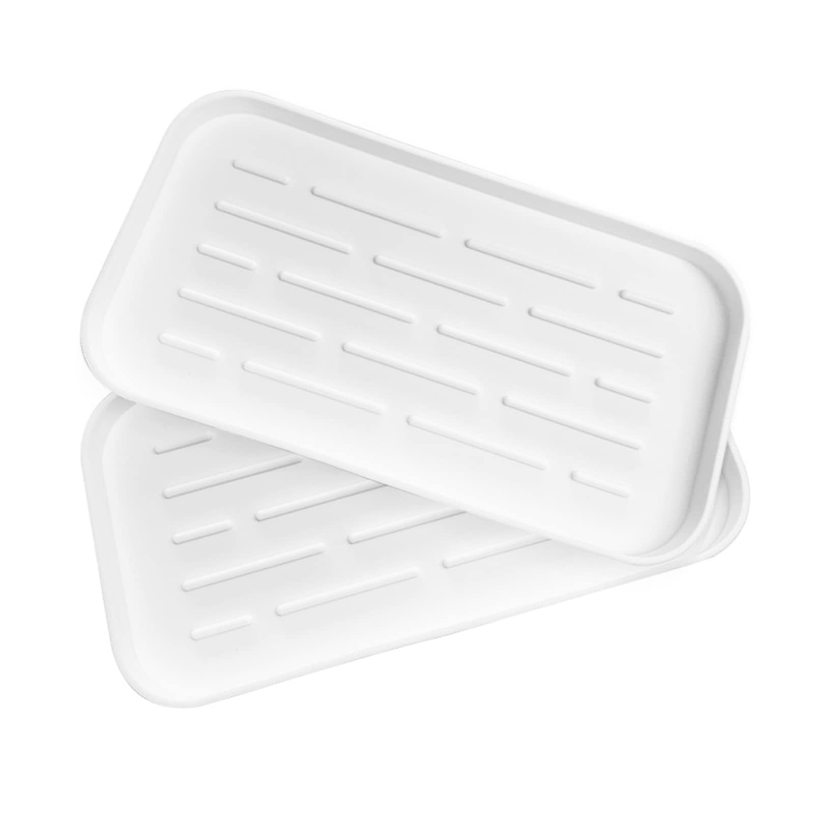 Cachpib 2 Piece White Silicone Kitchen Sink Organizer Tray, Eco-Friendly Sponge Holder for Kitchen Bathroom Countertop or Sink Soap Dispenser, Dish Bottle