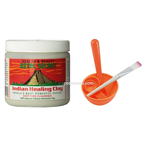 Aztec Secret Indian Healing Clay & 4 in 1 Cosmetic DIY Facial Mask Bowl Brush Stick Measure Spoon (1 Lb, Orange)