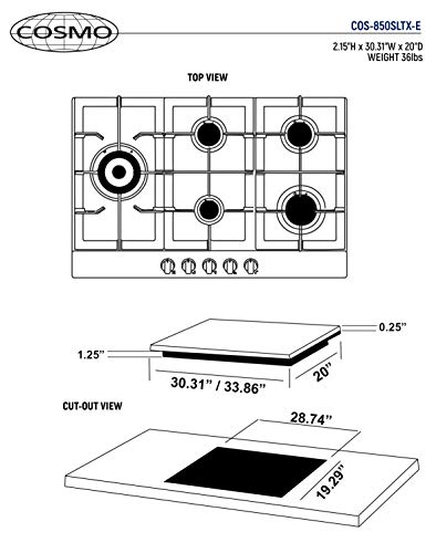 5 Stainless+Cooktop+Sealed+Burners+850SLTX