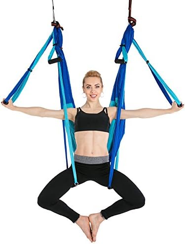 LVEM Yoga Swing – Antigravity Yoga Hammock – Aerial Trapeze – Sling – Inversion Tool for Back Pain Relief – 2 Hanging Straps – 4 Heavy Duty Carabiners – 6 EVA Handles