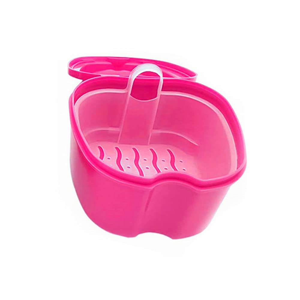 Juliyeh 1 Pcs Denture Case Orthodontic Dental Retainer Box False Teeth Storage Container Denture Cleaning Box with Filter Portable and Easy to Travel (Pink)
