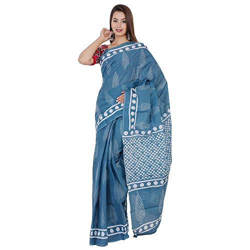 Hand Block Printed Cotton Mulmul Saree with unstitched Blouse (Jaipuri Print)