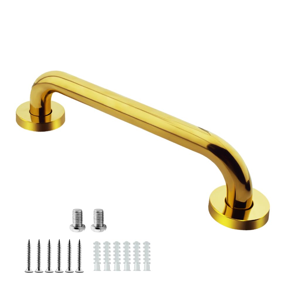 Photo 1 of 12 inch Brushed Gold Bathroom Safety Bars, NAWPHEKI Anti Slip Stainless Steel Grab Bars for Bathtubs and Showers, Bathroom Grab Bar Shower Handle,Handicap Elderly Injury Senior Assist Bath Handle