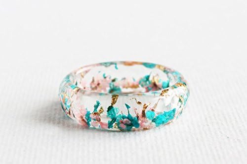 Nature Inspired Resin Ring with Pressed Queen Anne's Lace Flowers, Real Flowers Inside, Valentine's Day Gift