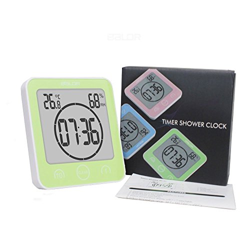 Digital LCD Waterproof Timer Shower Clock New Design Bathroom Clock Wall Mounted, Suction Cup, Displays Time, Temperature, and Indoor Relative Humidity (green)