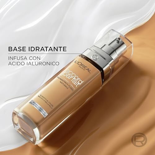 L'Oréal Paris Fondotinta Liquido, Incarnato Uniforme e Illuminato, Finish Naturale, Per Tutti i Tipi di Pelle, Formula con Acido Ialuronico, Accord Parfait, Tonalità: 3R/C Rose Beige, 30 ml