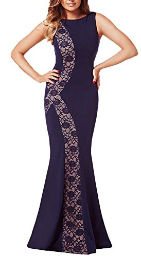 made2envy Lace Decor Mermaid Long Evening Dress (M, Navy) R80054NM