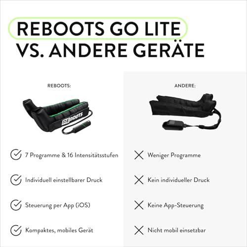 Reboots Go Lite Boots - Leg Massager | 180 mmHg | 4 Overlapping Chambers | For Home & On the Go | Muscle Recovery | XL