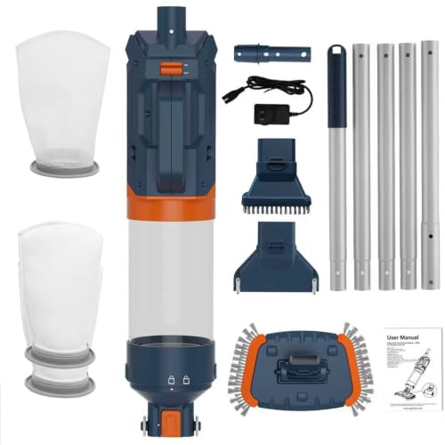 AQUAFYSH Cordless Pool Vacuum-True Powerful Suction 18.9GPM, 96inch, 1H Runtime, 25µm Fluff Ultra Fine Filter,Handheld Rechargeable Hot Tub Cleaner with Poles for Above Ground&Inground Pool