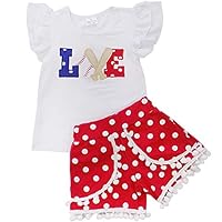 So Sydney Girls Toddler Baseball Summer Dress, Capri Outfit, Baby Bubble Romper (XXL (7), Love Baseball Pom Shorts)