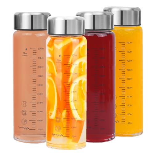Mymanjerfu Glasflasche 600Ml Mit Deckel - 4Er Pack, Trinkflasche Glas Aus Borosilikatglas - Saftflasche, Smoothie &Amp; Shaker Becher - Bruchsicher, Spülmaschinenfest &Amp; Bpa-Frei
