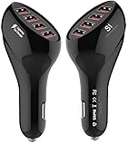 Lightning Car Charger 10 Amps 4 USB Ports with 2.4 amps Rapid Charger for Smartphones - Black
