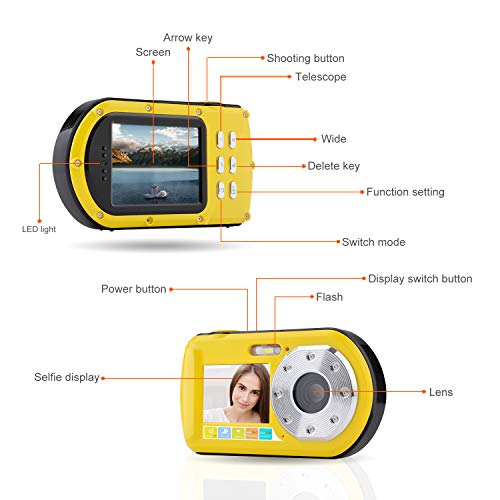 Waterproof Camera,Camking 24MP Full HD 1080P Underwater Camera 16X Zoom Sports Camera, Self-time Dual Display 2.7&2.0 Inch Screen DV Recording 10M(33Feet) Waterproof Digital Camera