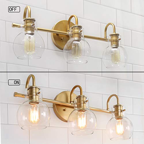 KSANA Gold Bathroom Vanity Light Fixtures with Clear Glass Shade, 22”x7