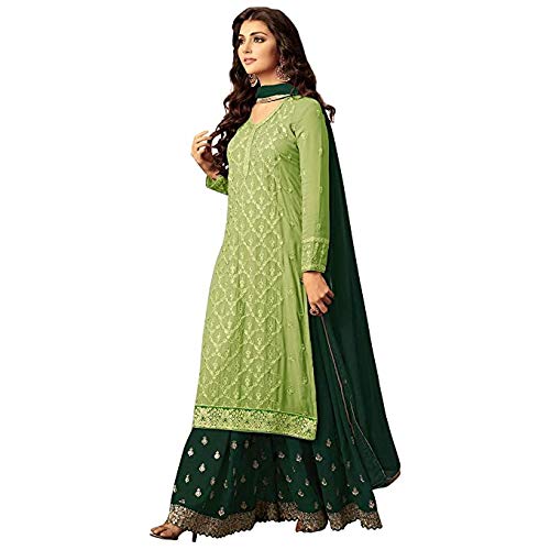Womens Faux Georgette Anarkali Style Embroidered Work Sharara Palazzo Salwar Suit Dress Material