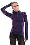 AmeSport Women's Workout Track Jacket Half Zipper Pullover Long Sleeve Yoga Running Shirt with Thumb Hole - One Size up