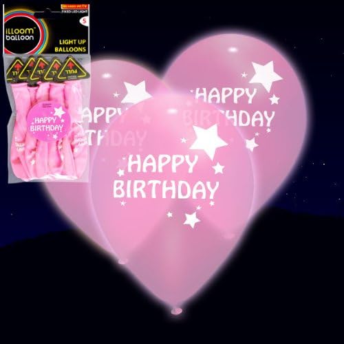 LED Light Up iLLoom Balloons - 5pk PINK Happy Birthday