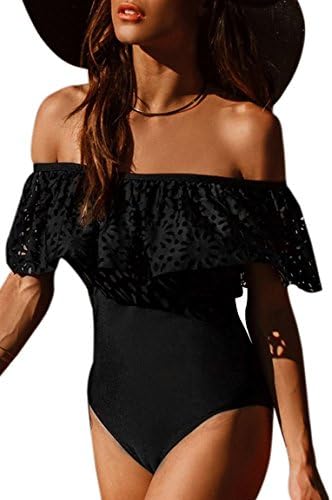 EVESUN Women's Ruffle Falbala One Piece Swimsuit Off Shoulder Sexy Monokini Swimsuit (XS)