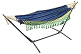 Double Canvas Hammock with 9ft Steel Hammock stand - Ocean Blue