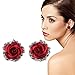 Ownsig Womens Delicate Rose Flower Rhinestone Ear Stud Earrings Red
