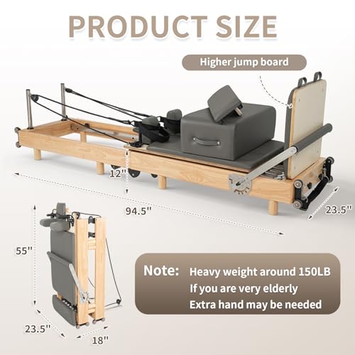 nexace Pilates Reformer Machine, Wood Foldable Pilates Machine Equipment for Home Workout