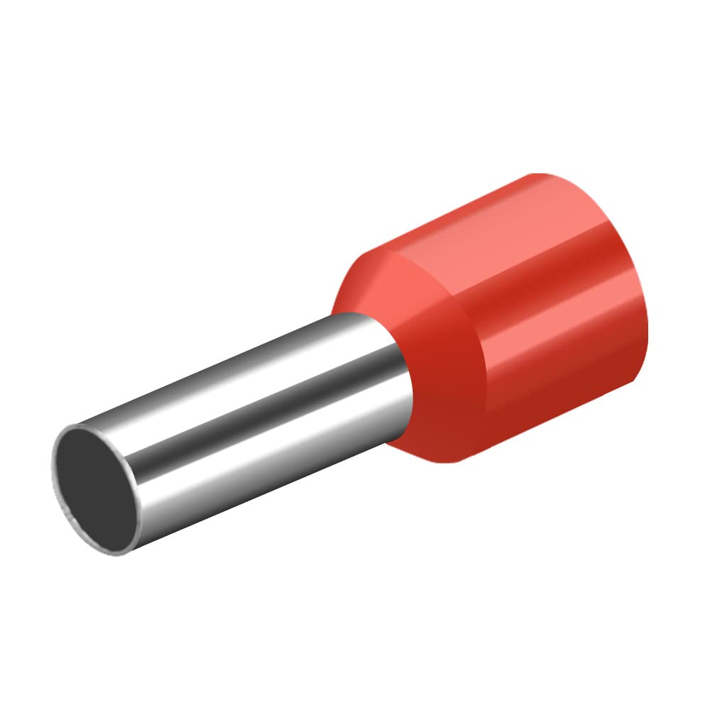 Heschen Cord End Terminal, E10-12, AWG8 / 10mm², Wire Copper Crimp Connector, Vinyl Insulated, Red, Pack of 100