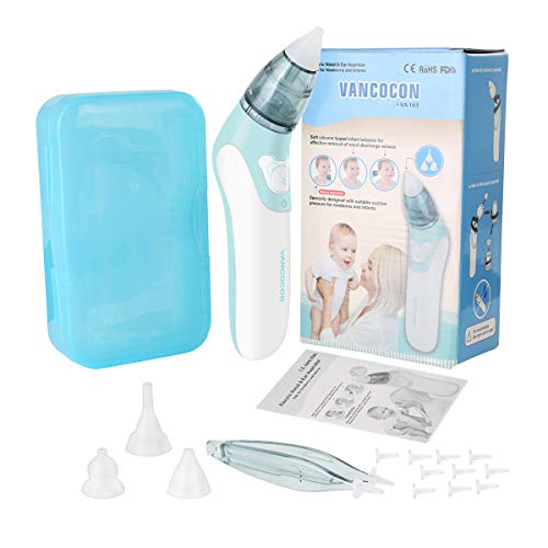 Baby Nasal Aspirator, Electric Safe Hygienic Nose Cleaner Nose Cleaner Snot Sucker with 3 Sizes of Nose Tips for Newborns Infant Toddlers - Battery Operated