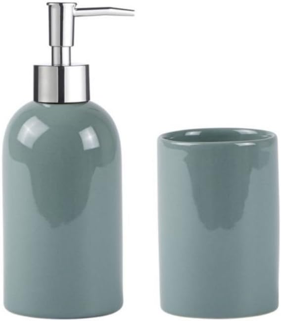 Galzone 2 Piece Bathroom Set with Toothbrush Mug Holder and Soap Dispenser Dust Green