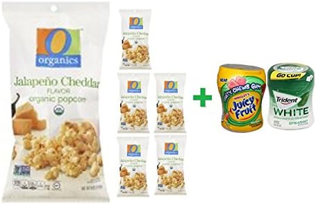 O Organics Organic Popcorn Jalapeno Cheddar Flavor - 4 Oz ( 6 PACK )+ Fruity Chews Gum Watermelon 1/60 Count + Trident Go Cup Spearmint 1/60 Count (BUNDLE)