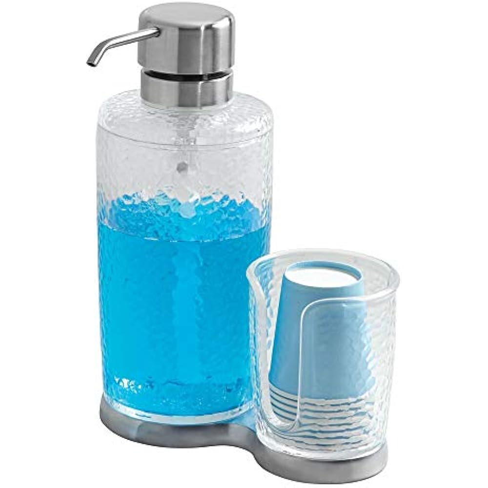 MDesign Modern Plastic Mouthwash Pump Caddy Disposable Cup Holder