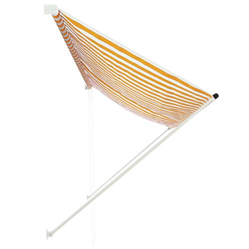 vidaXL Markise, Klemmmarkise Einziehbar, Sonnenschutz für Fenster Terrasse Balkon, Balkonmarkise Fallarmmarkise Fenstermarkise, Gelb Weiß 350 x 150cm – Bild 4