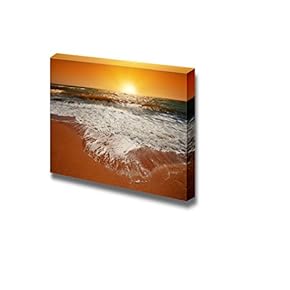 Canvas Prints Wall Art - Magic Orange Sunset Over Sea | Modern Wall Decor/Home Decoration Stretched Gallery Canvas Wrap Giclee Print. Ready to Hang - 12" x 18"