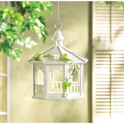30209 Wholesale Wood White Gazebo Birdfeeder Garden Decor Decoration Outdoor Front Yard Frontyard Home House Grass Flowers
