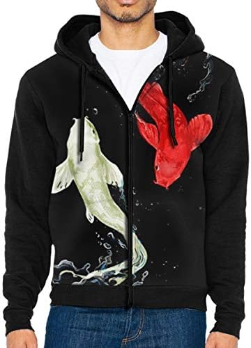 Koi Fishes Novelty Jacket Hoodies Men's 3D Printed Contrast Color Sweatshirt Pockets Youth