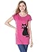 Allegra K Women's Round Neck Short Sleeve Cat Prints Loose Tunic Top S Fuchsia