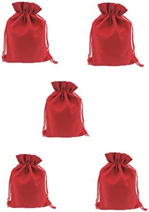 MELUOGE Burlap Cloth Jewelry Crosses Treasure Pouches 6"x8" Drawstring Pouches Gift Bag (10, Red)