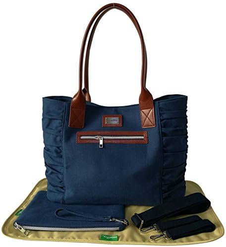 Fashion Twists Mom Bag 5pcs Set by VAYCARRY- incl Parent Pouch, Changing Pad, etc - Versatile - Premium Canvas w/Leather Trimming