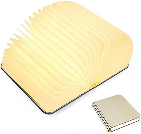 Starlotus Wooden Folding Book Light,USB Rechargeable Bedside Lamp, Magnetic LED Table Lamp for Decor,Magnetic Design- Creative gift,Warm White.(Light wood color)