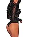 JomeDesign Women's Long Sleeve Sheer Mesh Black Bodysuit Tops Clubwear