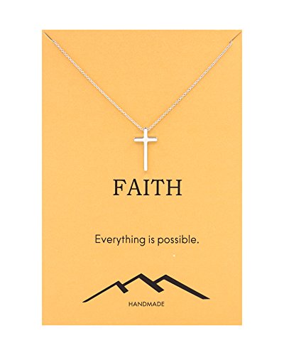 Zealmer Silver Cross Necklace Religious Crucifix Pendant Necklace with Faith Reminder Card