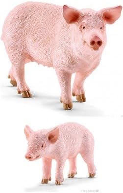 Schleich Farm Life Pig and Piglet Family Set of 2: 13782 and 13783, Bagged Together Partially Concealed: Durable, Realistic, Hand-painted