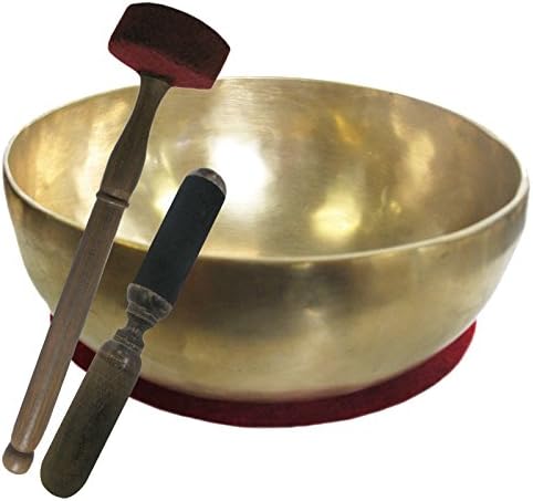Foot Singing Bowl for Men Shoe Size 14 + 16 + 16 For Foot Massage – 70031 | Himalayan Foot Reflex Zones Cup in Therapy Quality 6400 6800g, 39 – 42 cm Diameter | Massage Set with Cushion – Wooden Leather Beater.