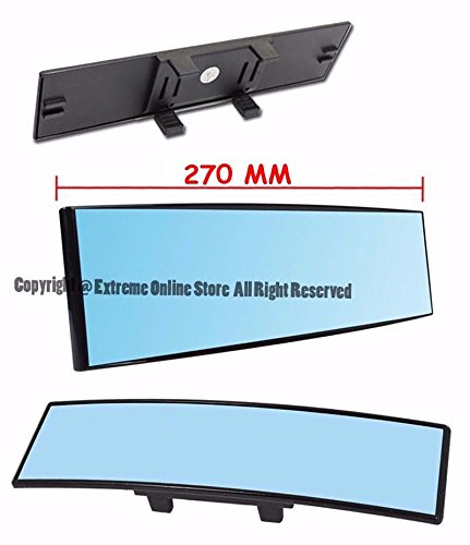 Extreme Online Store Universal 270MM 10.6" Wide Angle Convex Curve BLUE TINTED Interior JDM CLIP ON Anti Glare Rear View Mirror Panoramic SUV Truck Car