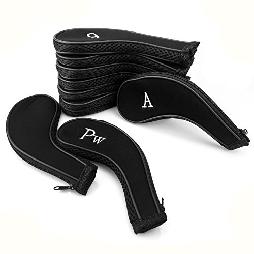 Aree Golf Club Covers,Neoprene Zippered Headcover For Golf Club Iron Head Covers Set For All Standard Clubs 10 PCS