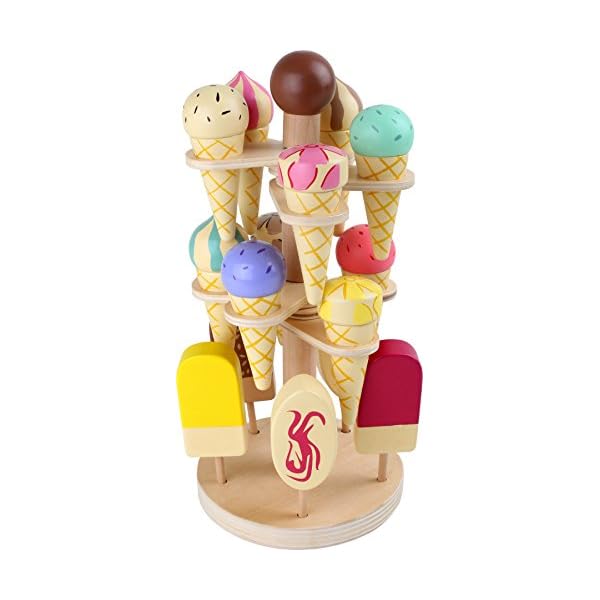 Small Foot 1248 Beweglicher Eisständer aus Holz, Zubehör für Kaufmannsladen und Kinderküche & Milchflaschen aus Holz, in… – Bild 3