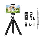 Phone Tripod, Sellemer Flexible and Adjustable Tripod Bluetooth Camera Remote for iPhone X 8 7 Plus 6S 6 5s 5 SE, Galaxy S8 S7 S6 Edge and Gopro Hero/ Akaso EK7000 Action Camera (tripod)